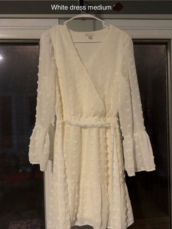 Cato Dresses & Skirts - Cato Cream Textured Wrap Midi Dress with Bell Sleeves